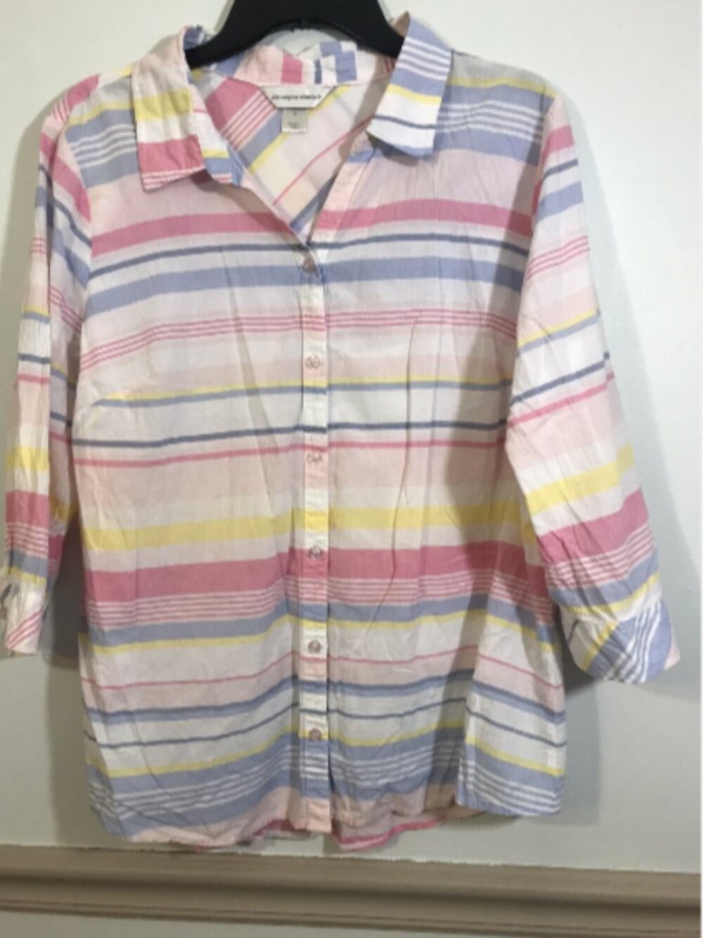 Christopher & Banks Multicolor Striped Collared 3/4 Sleeve Shirt XL